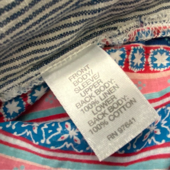 J. Jill Linen Blue Striped Floral Pattern Back Button Down Blouse. Size Small. - Picture 6 of 7